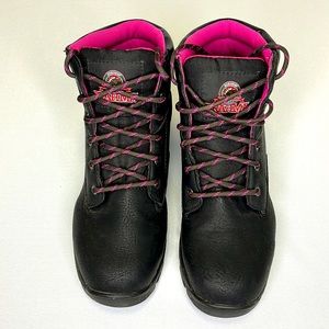 BRAHMA Black Steel Toe Lace Up Work Boots - Size 8 - Women’s